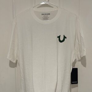 True Religion Men's White Tee with Green Logo